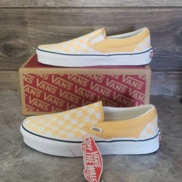 New Vans Classic Slip Checkerboard Womens Yellow Sneakers Size 6.5 Canvas Skater - Picture 1 of 10